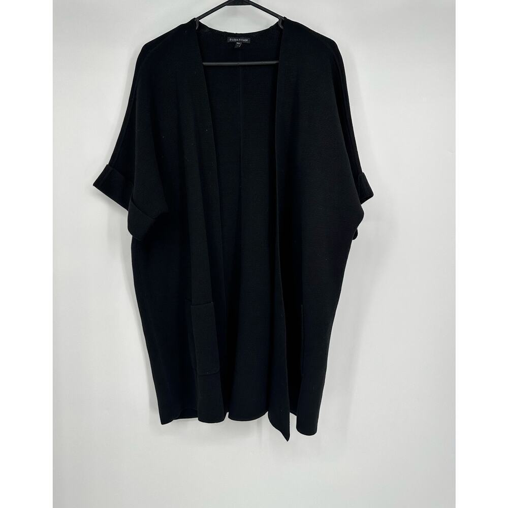 Eileen Fisher open-front silk blend black cardigan